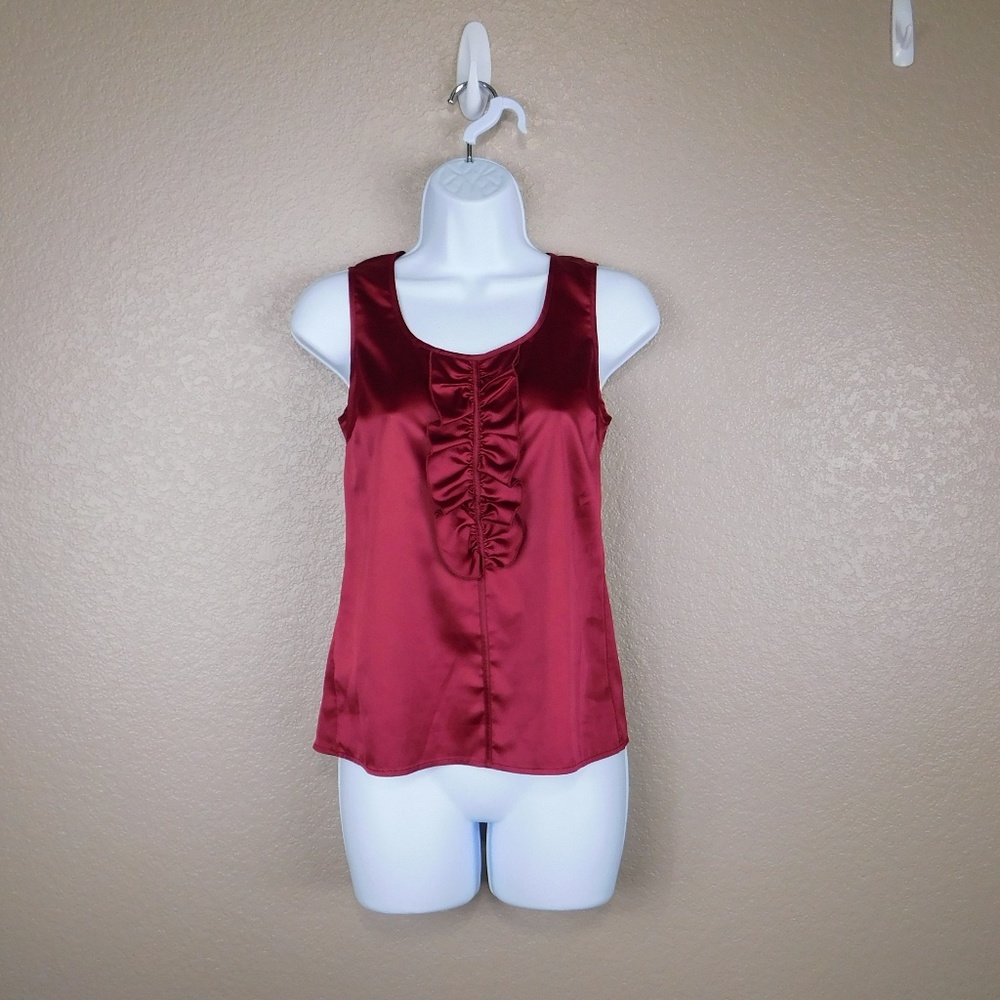 Ann Taylor Burgundy Ruffle Front Sleeveless Blouse
